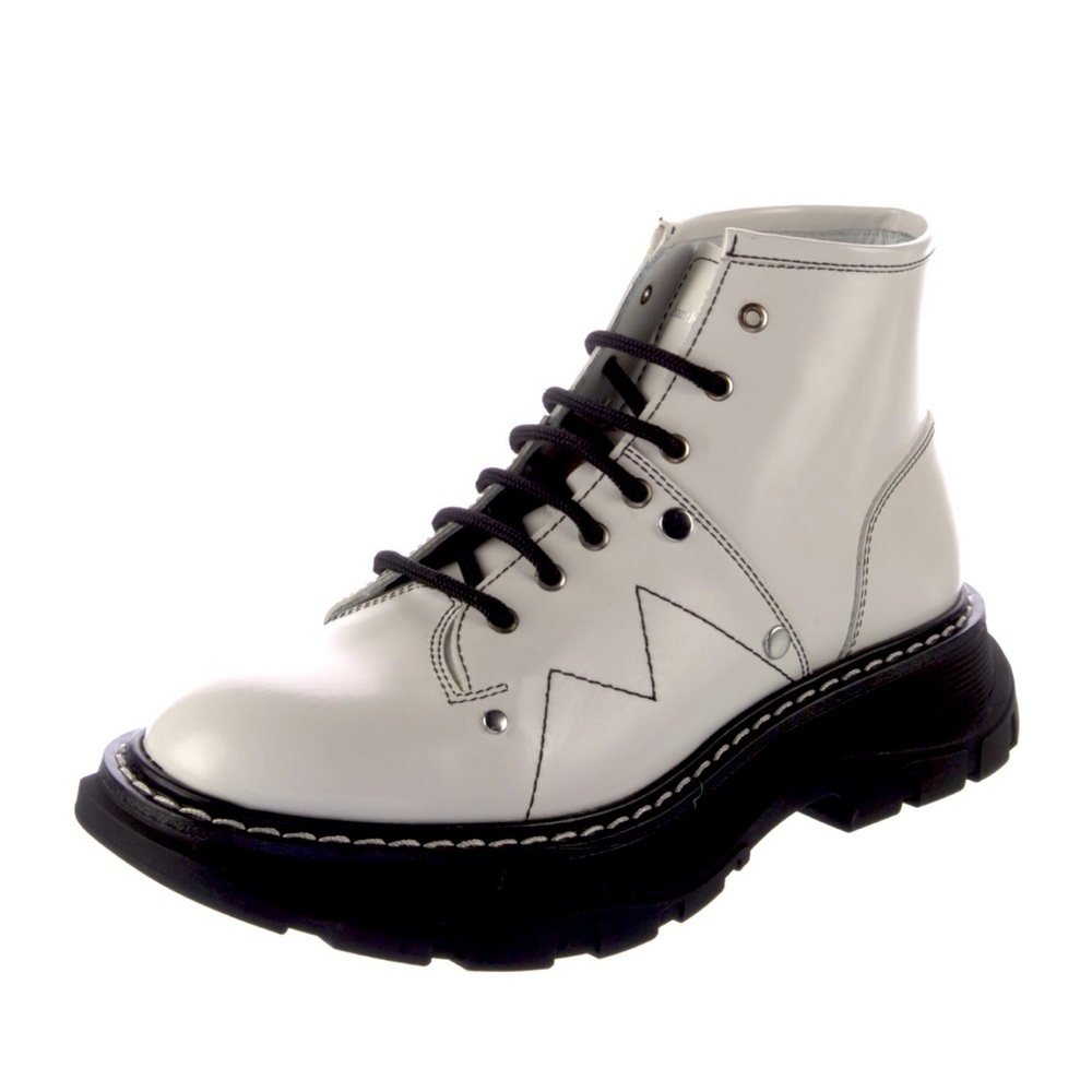 NEW! ALEXANDER MCQUEEN Combat boots in white leather size 38.5